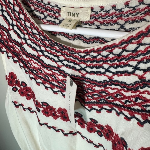 NWT Anthropologie Tiny Linni Smocked Embroidered Top Red White Blue Cotton Small - Picture 2 of 5
